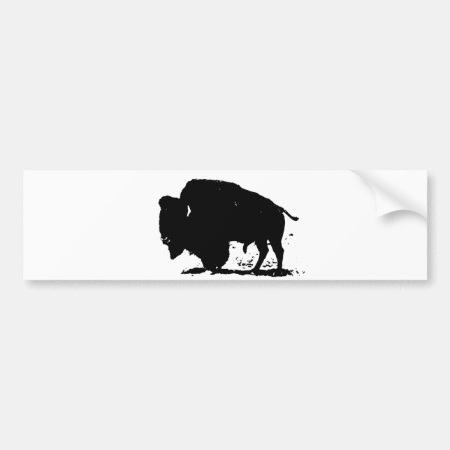 Black & White Buffalo Silhouette Bumper Sticker (Front)