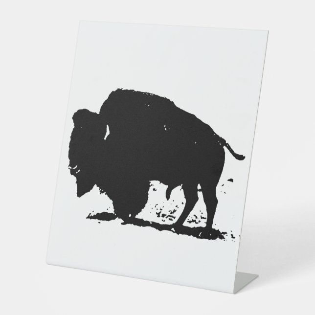 Black & White Buffalo Silhouette Pedestal Sign (Front)