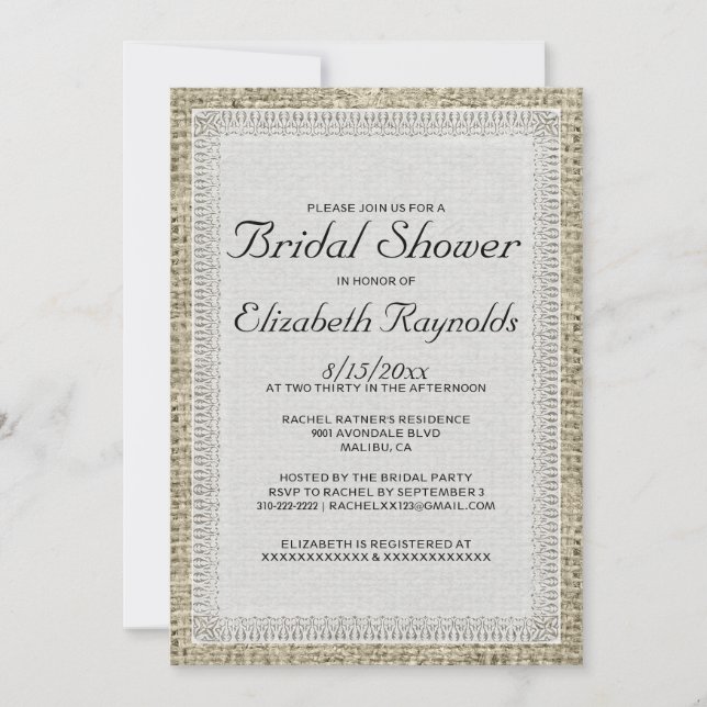 Black & White Burlap Bridal Shower Invitations (Front)