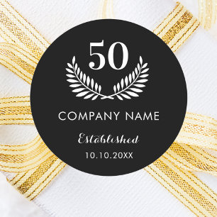 Black white business comapany name established classic round sticker