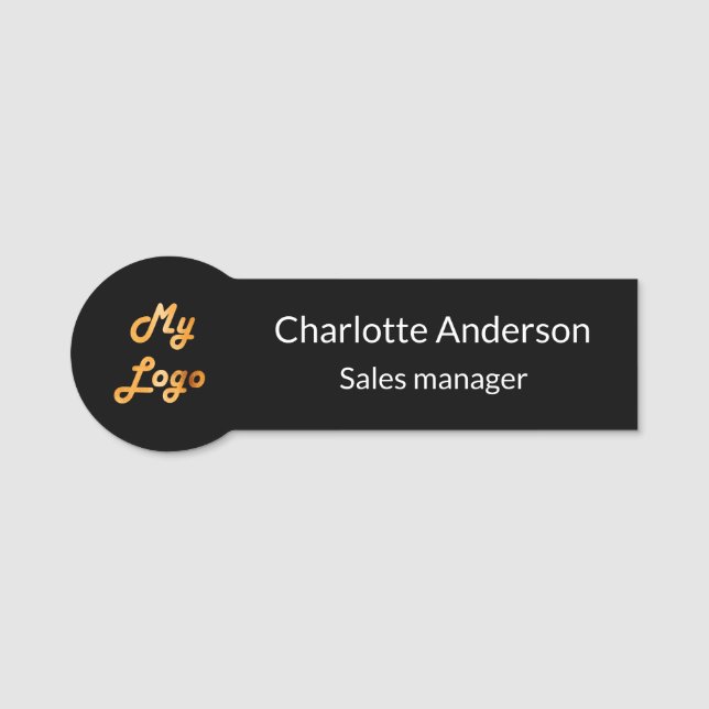 Black white business empoyee logo name tag (Front)