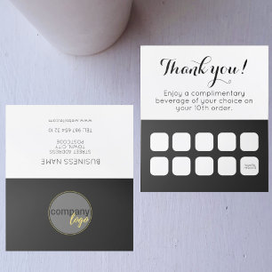 BLACK WHITE BUSINESS LOGO 10 ORDERS LOYALTY CARD 