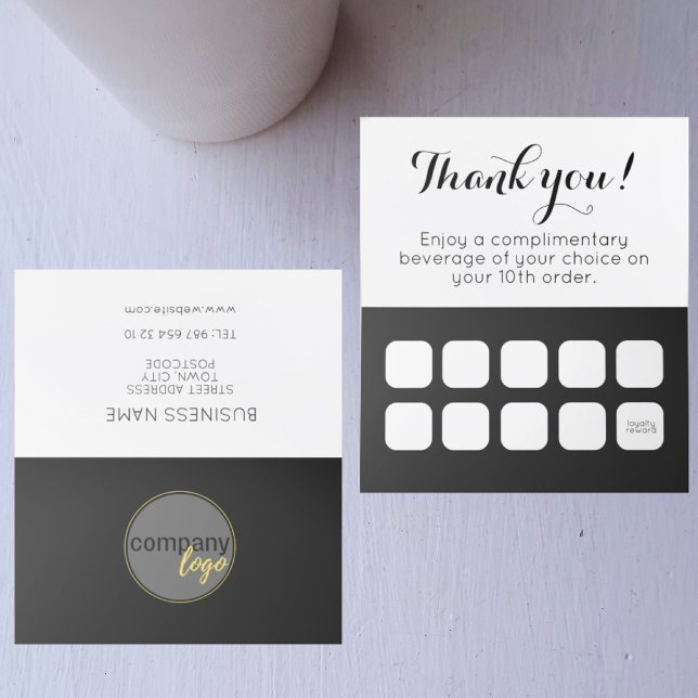 BLACK WHITE BUSINESS LOGO 10 ORDERS LOYALTY CARD  (Creator Uploaded)