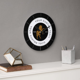 Black & White Business logo Company branded Custom Large Clock
