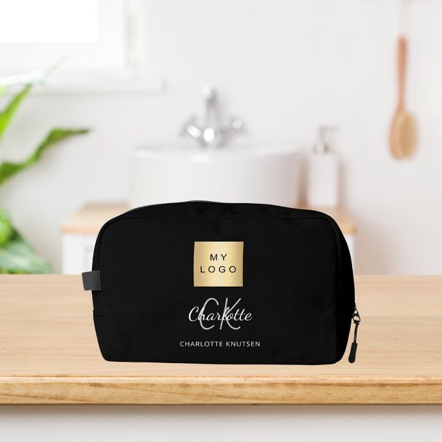 Black white business logo name monogram dopp kit (Creator Uploaded)