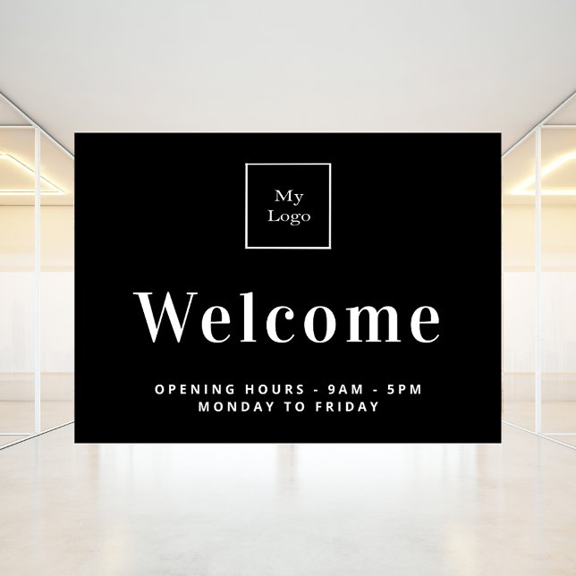 Black white business logo opening hours welcome (Creator Uploaded)