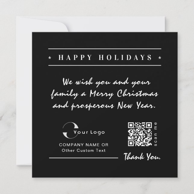 Black White Business Logo QR code Christmas Simple Holiday Card (Front)