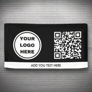 Black & White Business Logo QR Code Promotional Banner