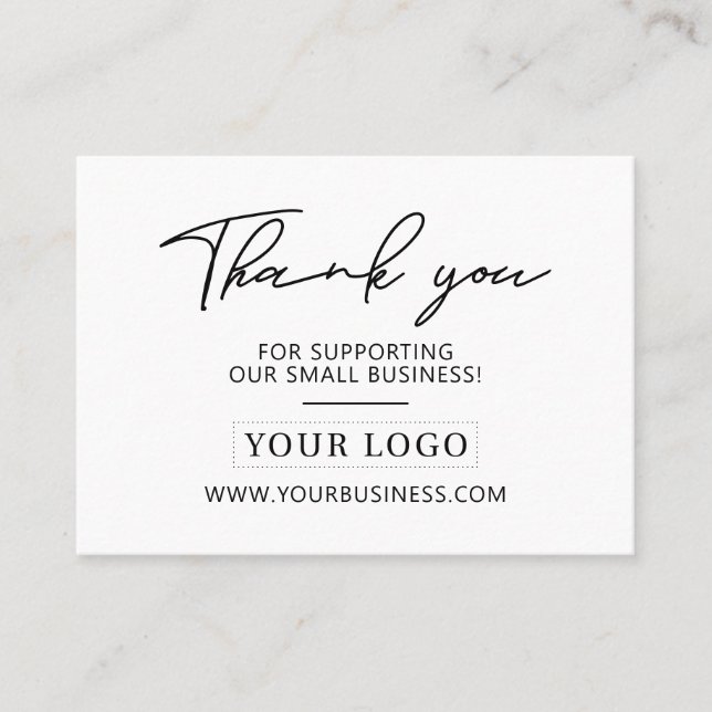 Black & White Business Logo Thank you Product Care Business Card (Front)