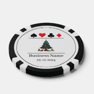 Black & White Business Name Green Christmas Tree Poker Chips