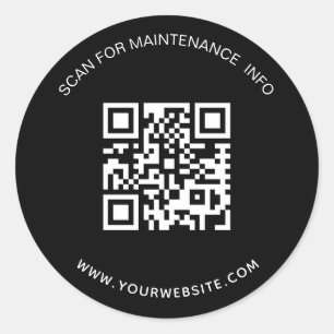 Black white business qr code maintenance info classic round sticker