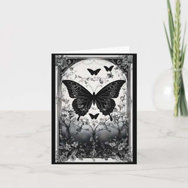 Black & White Butterflies Floral Goth Mother's Day Holiday Card (Front)