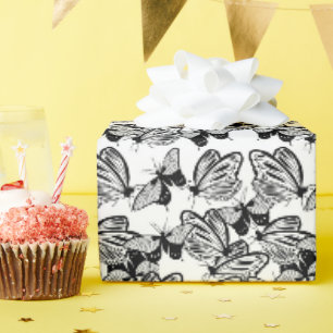 Black  White Butterflies Wrapping Paper