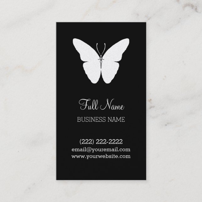 Black & White Butterfly Business Card Template (Front)