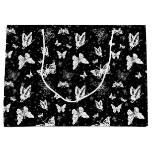 Black White Butterfly Illustration Pattern Design Large Gift Bag