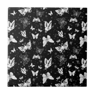 Black White Butterfly Illustration Pattern Design Tile