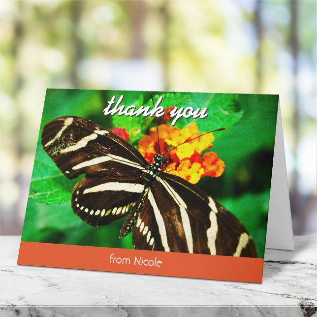 Black white butterfly photography custom name bold thank you card (Creator Uploaded)