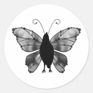 Black & White Butterfly Raven Classic Round Sticker
