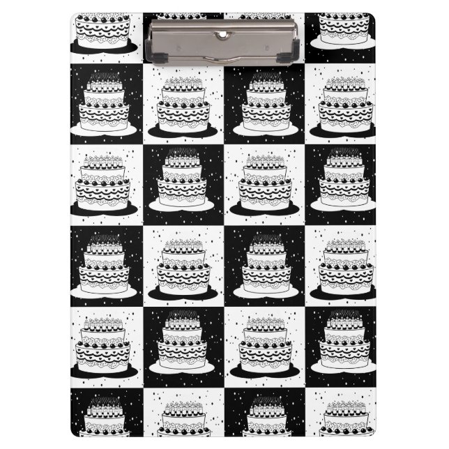 Black White Cake Chequered Block Print Clipboard (Front)