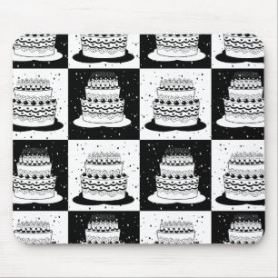 Black White Cake Chequered Block Print Mouse Pad