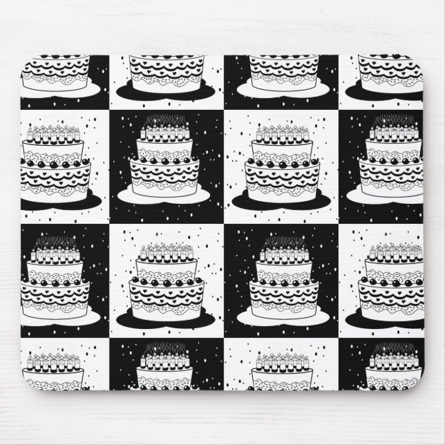 Black White Cake Chequered Block Print Mouse Pad (Front)