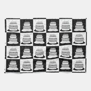Black White Cake Chequered Block Print Tea Towel