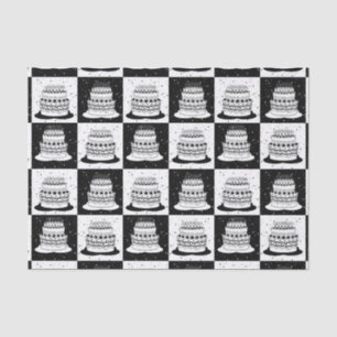 Black White Cake Chequered Block Print Tissue Paper