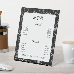 Black White Cake Pastries Bakery Custom Text Menu Pedestal Sign