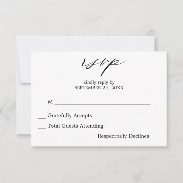 Black & White Calligraphy 2 no Meal RSVP Card (Front)