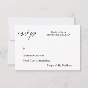 Black & White Calligraphy 3 no Meal RSVP Card