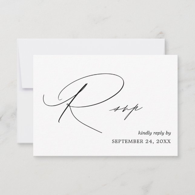 Black & White Calligraphy 4 with Meal RSVP Card (Front)
