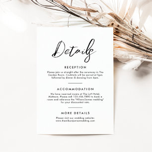Black & White Calligraphy Classic Wedding Details Enclosure Card