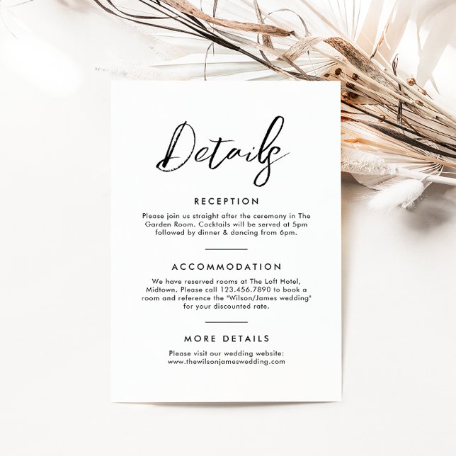 Black & White Calligraphy Classic Wedding Details Enclosure Card (Creator Uploaded)