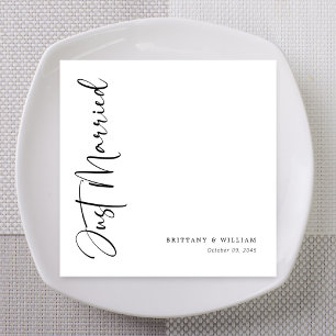 Black White Calligraphy Just Married Napkin