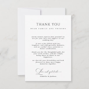 Black & White Calligraphy Love & Gratitude Wedding Thank You Card