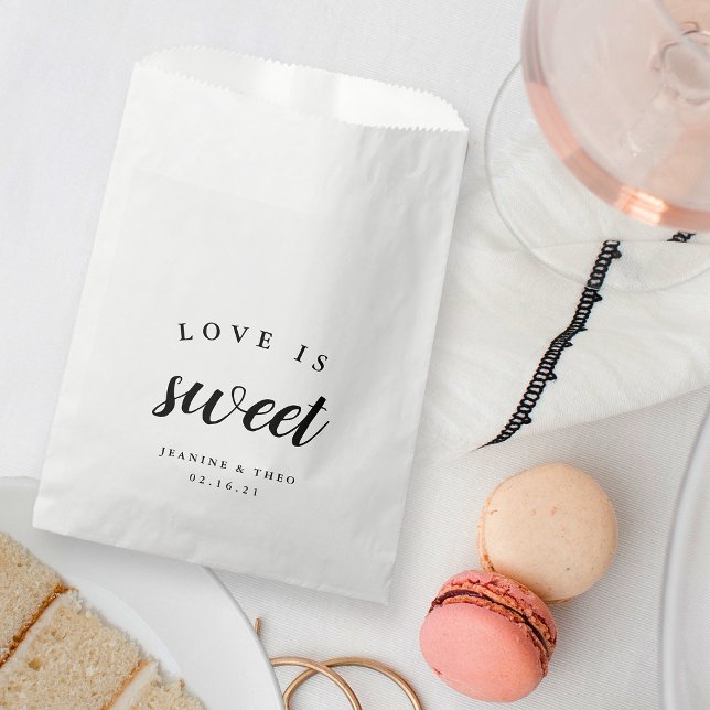Black & White Calligraphy "Love is Sweet" Wedding Favour Bags (Creator Uploaded)