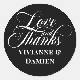 Black White Calligraphy Love & Thanks Wedding Classic Round Sticker