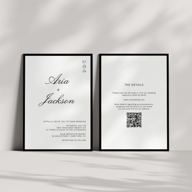 Black & White Calligraphy Modern QR Code Wedding Invitation (Creator Uploaded)