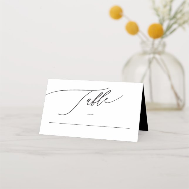 Black & White Calligraphy Modern Wedding Place Card (Front)