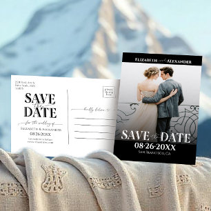 Black & White Calligraphy Photo Save the Date Postcard