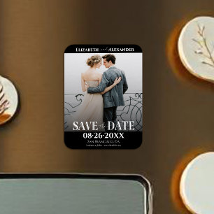 Black & White Calligraphy Save the Date Photo Magnet