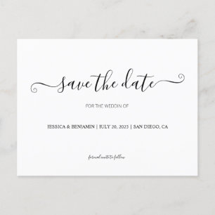 Black & White Calligraphy Save the Date PostCard
