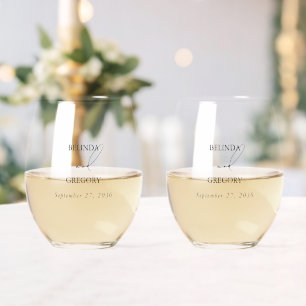 Black & White Calligraphy Signature Script Wedding Stemless Wine Glass