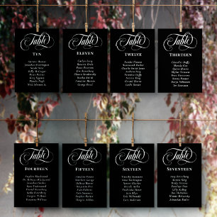 Black White Calligraphy Table Number Guest Names