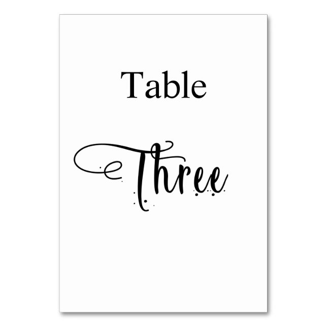 Black white calligraphy table three 3 table number (Front)