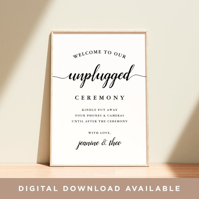 Black & White Calligraphy Unplugged Wedding Sign (Creator Uploaded)