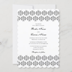 Black & White Calligraphy Vintage Damask Wedding Invitation