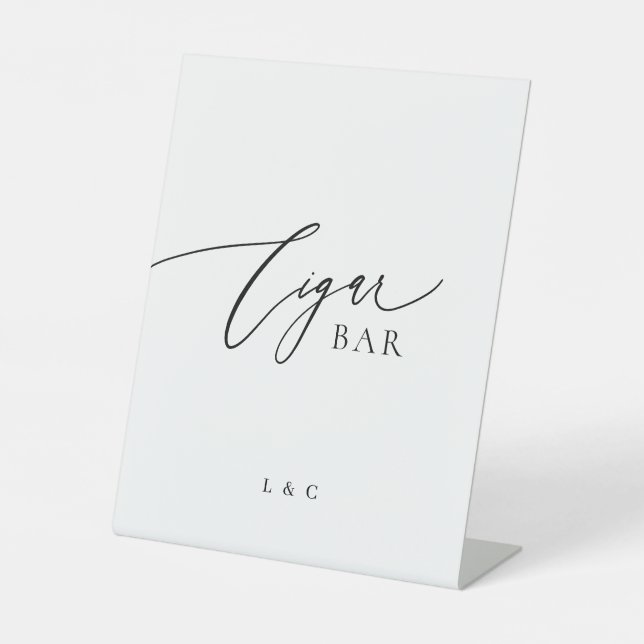 Black White Calligraphy Wedding Cigar Bar Sign (Front)