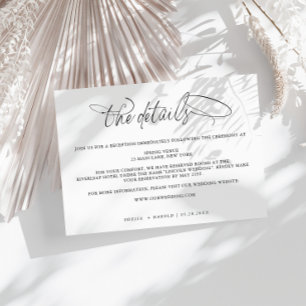 Black & White Calligraphy Wedding Details Card