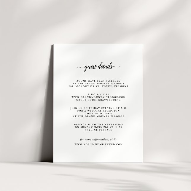 Black & White Calligraphy Wedding Details Enclosure Card (Creator Uploaded)